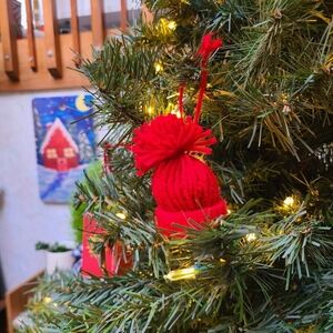 Mini Crochet Winter Hat Ornament - Red